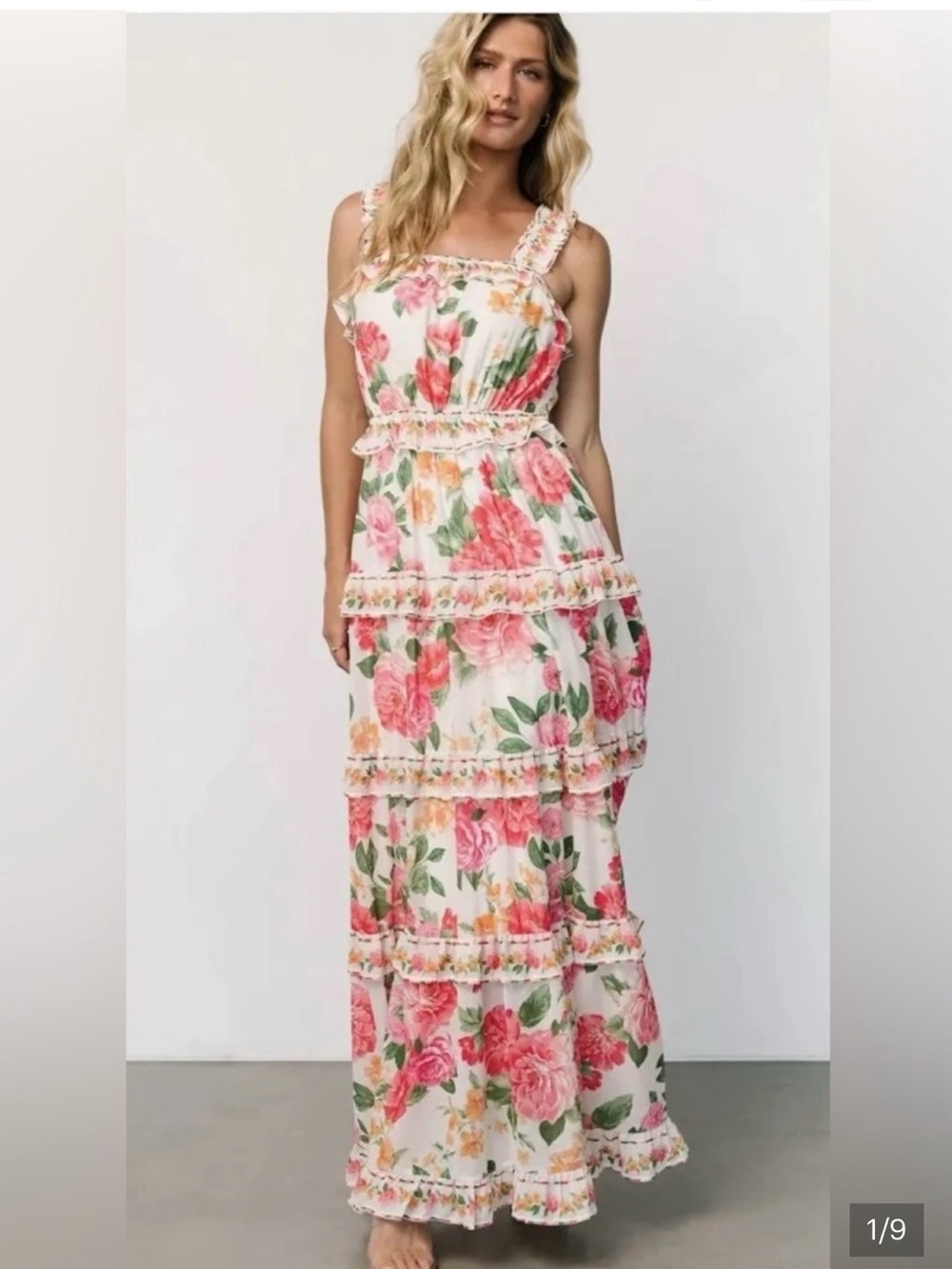 Baltic Born White Maxi Dress with Pink & Green Floral Print - Picture 5 of 5